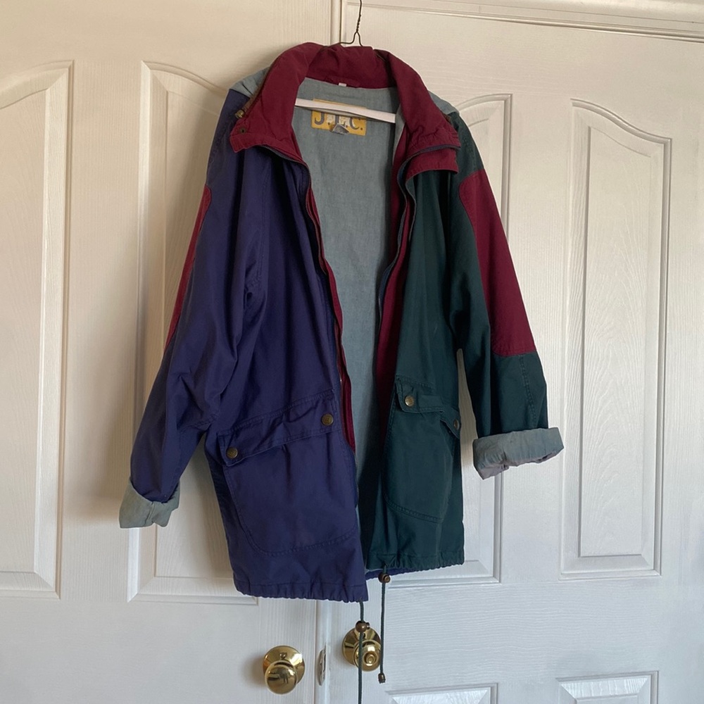 JLC Outerwear Men’s Full Zip WindbreakerJacket Blue/Green/Red Size L